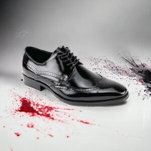 GIOVANNI MEN'S BLACK WINGTIP LACE UP LEATHER  DRESS SHOE. LINCOLN.